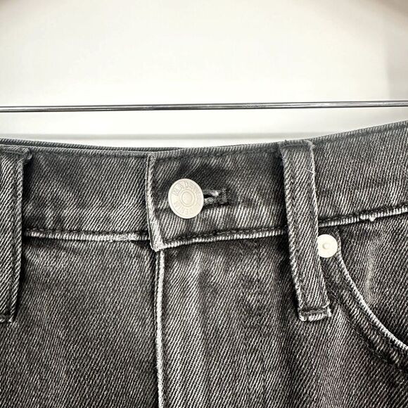 Madewell Black Denim Skirt Rigid A-Line Lunar Wash Frayed Denim Mini Size 26 - Picture 8 of 10
